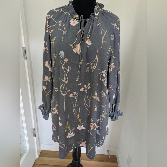 H&M Women's Oversized Frilled-collar Mini dress Floral Long Sleeve Fall Bohemian - Picture 5 of 13